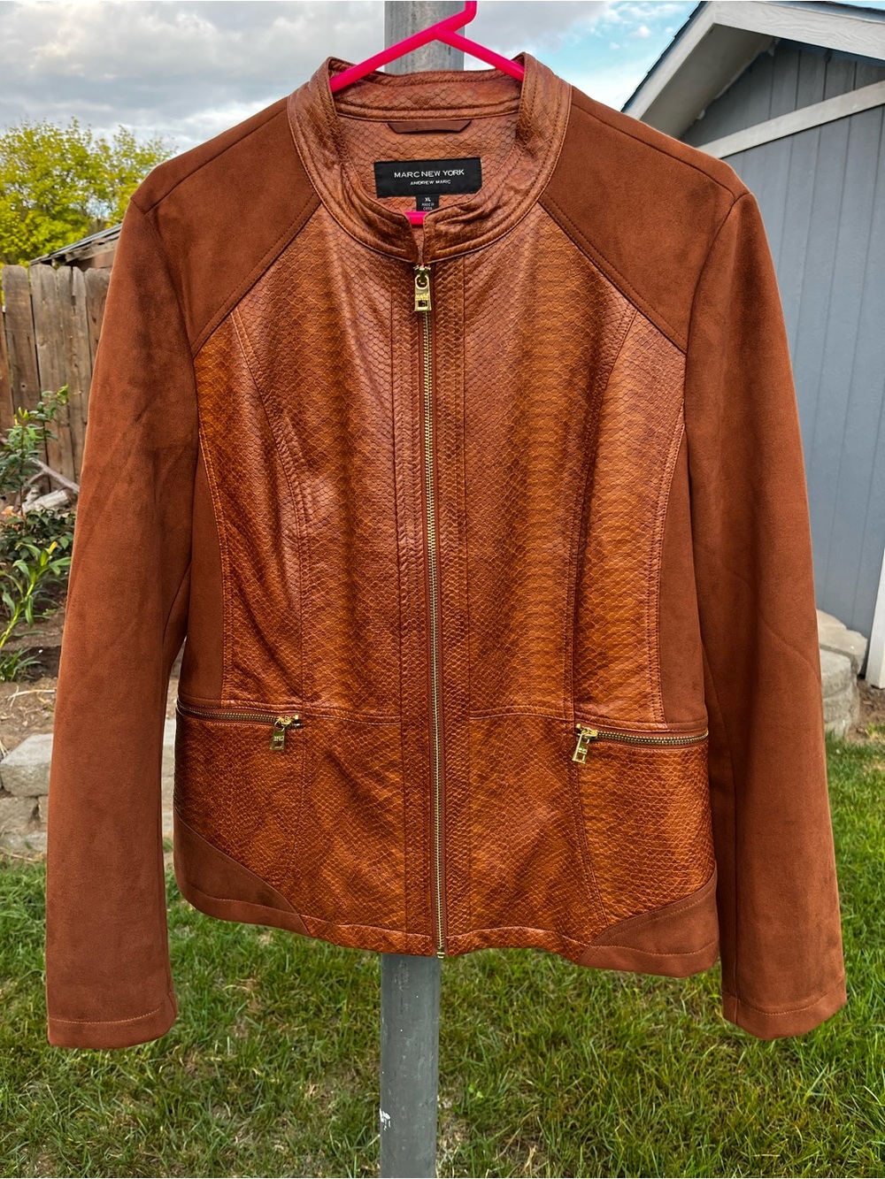 Marc New York Andrew Marc XL Faux Leather Snake Texture Jacket Brown